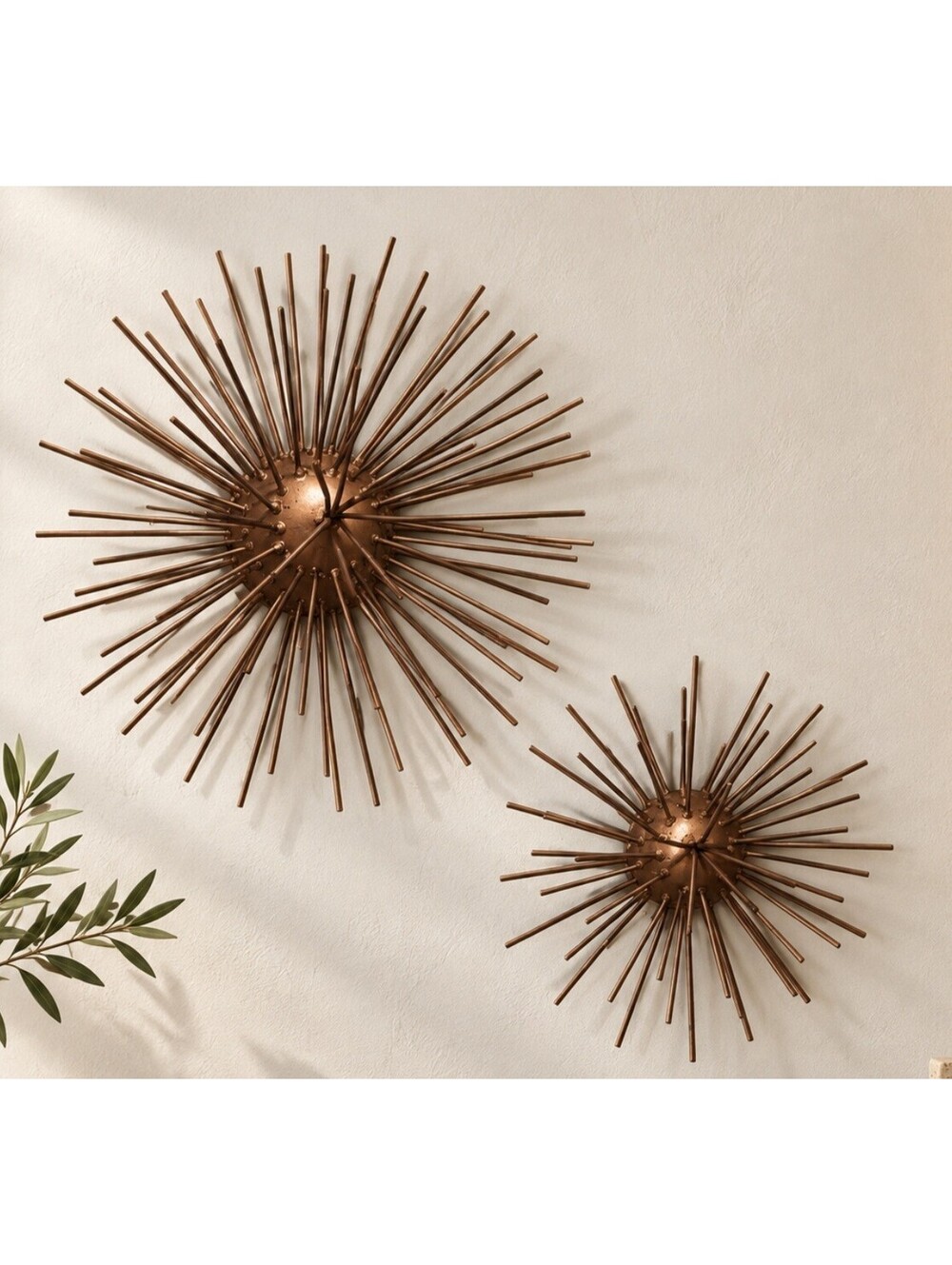 2pc Metal Starburst Wall Sculptures MCM Atomic Sputnik Copper Tone Home Decor